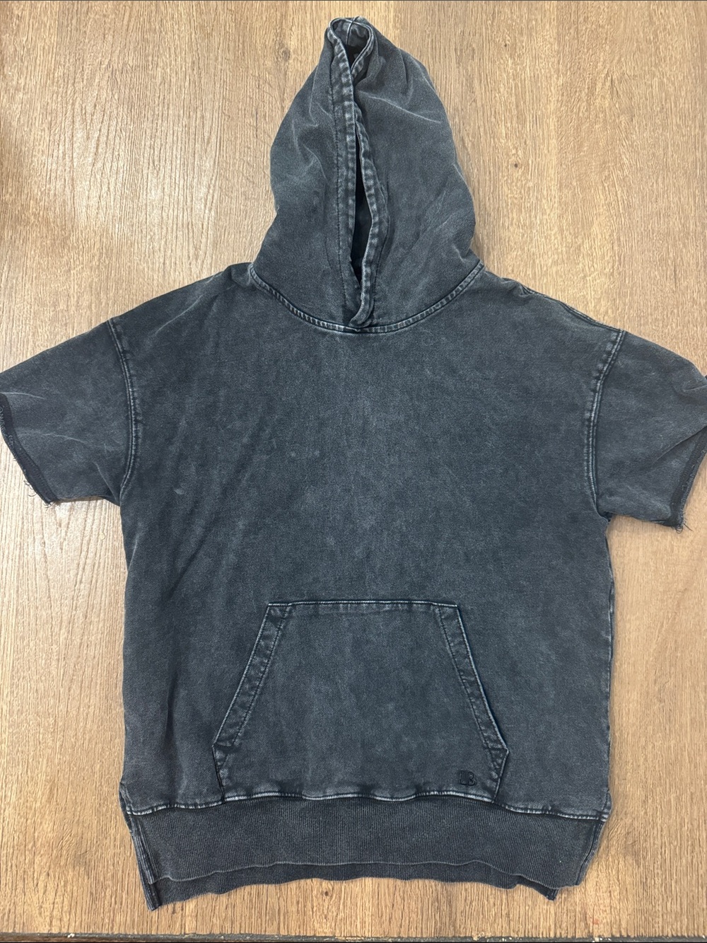 Little Bipsy Washed Black Short-Sleeve Hooded Sweatshirt
